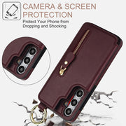 For Samsung Galaxy S24+ 5G Litchi Texture Zipper Double Buckle Card Bag Phone Case(Maroon Red)