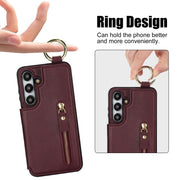 For Samsung Galaxy S24+ 5G Litchi Texture Zipper Double Buckle Card Bag Phone Case(Maroon Red)