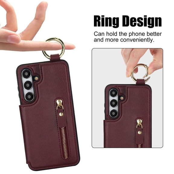 For Samsung Galaxy S24+ 5G Litchi Texture Zipper Double Buckle Card Bag Phone Case(Maroon Red)
