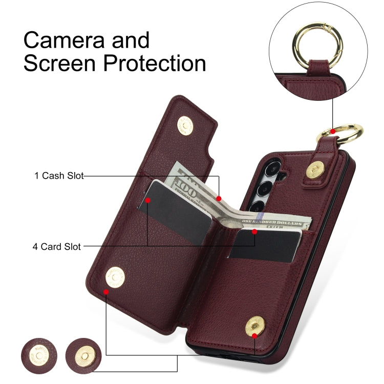 For Samsung Galaxy S24+ 5G Litchi Texture Zipper Double Buckle Card Bag Phone Case(Maroon Red)
