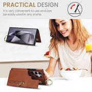For Samsung Galaxy S24 Ultra 5G Litchi Texture Zipper Double Buckle Card Bag Phone Case(Brown)