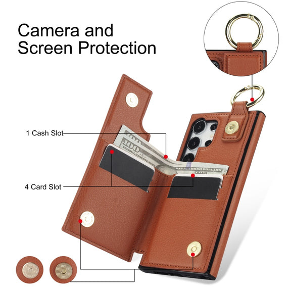 For Samsung Galaxy S24 Ultra 5G Litchi Texture Zipper Double Buckle Card Bag Phone Case(Brown)