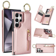For Samsung Galaxy S24 Ultra 5G Litchi Texture Zipper Double Buckle Card Bag Phone Case(Rose Gold)
