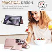 For Samsung Galaxy S24 Ultra 5G Litchi Texture Zipper Double Buckle Card Bag Phone Case(Rose Gold)