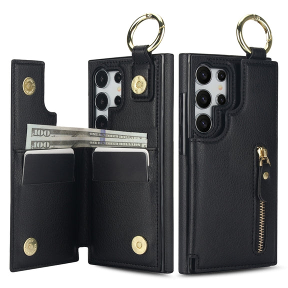 For Samsung Galaxy S24 Ultra 5G Litchi Texture Zipper Double Buckle Card Bag Phone Case(Black)