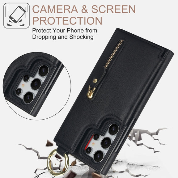 For Samsung Galaxy S24 Ultra 5G Litchi Texture Zipper Double Buckle Card Bag Phone Case(Black)