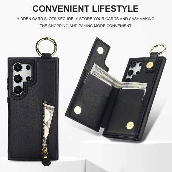 For Samsung Galaxy S24 Ultra 5G Litchi Texture Zipper Double Buckle Card Bag Phone Case(Black)