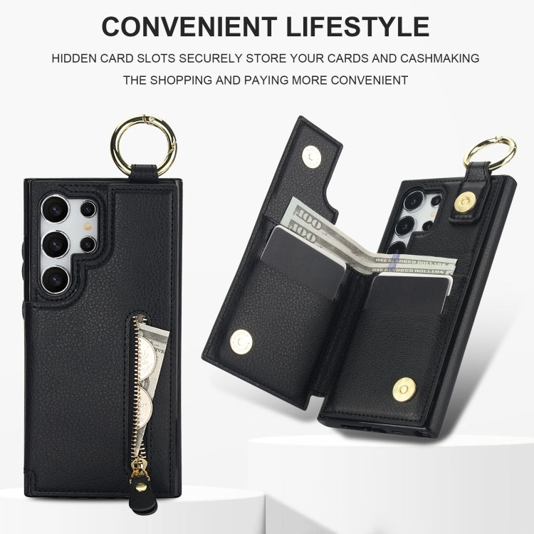For Samsung Galaxy S24 Ultra 5G Litchi Texture Zipper Double Buckle Card Bag Phone Case(Black)