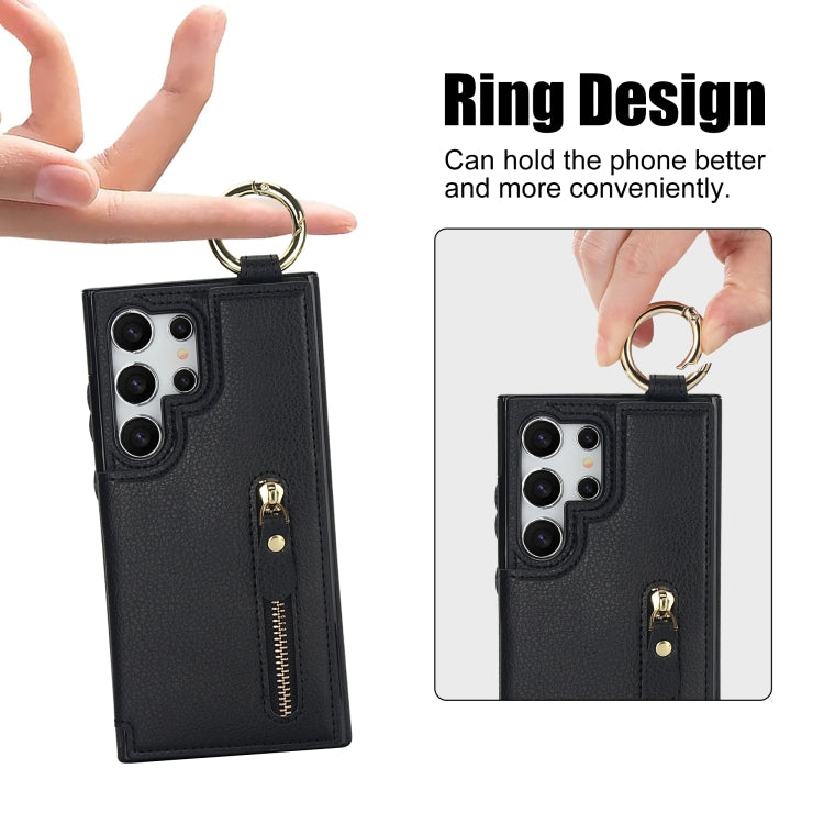 For Samsung Galaxy S24 Ultra 5G Litchi Texture Zipper Double Buckle Card Bag Phone Case(Black)