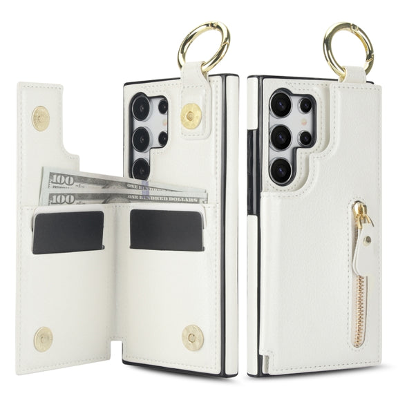 For Samsung Galaxy S24 Ultra 5G Litchi Texture Zipper Double Buckle Card Bag Phone Case(White)