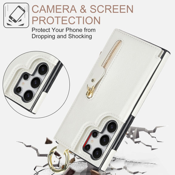 For Samsung Galaxy S24 Ultra 5G Litchi Texture Zipper Double Buckle Card Bag Phone Case(White)