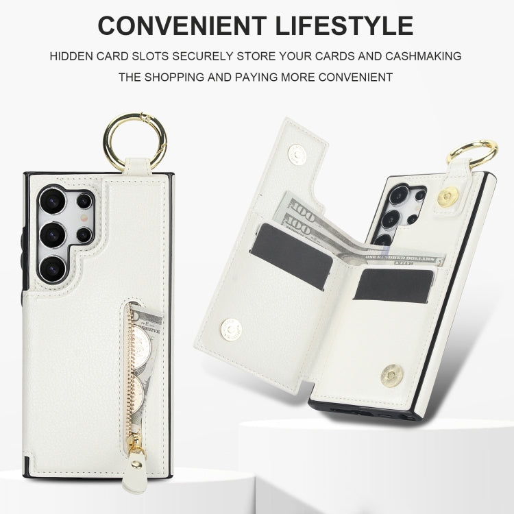 For Samsung Galaxy S24 Ultra 5G Litchi Texture Zipper Double Buckle Card Bag Phone Case(White)