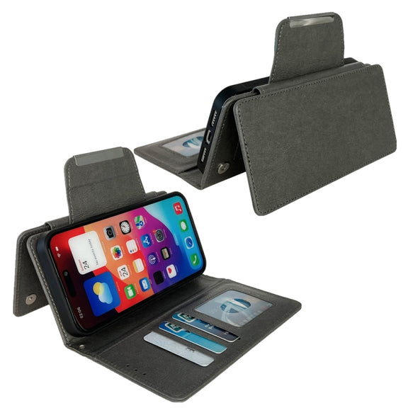 For iPhone 16 Pro Max Multifunctional Seven Cards Wallet Leather Phone Case(Grey)