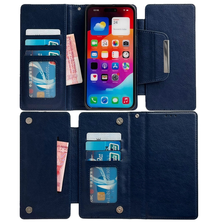 For iPhone 16 Pro Max Multifunctional Seven Cards Wallet Leather Phone Case(Royal Blue)