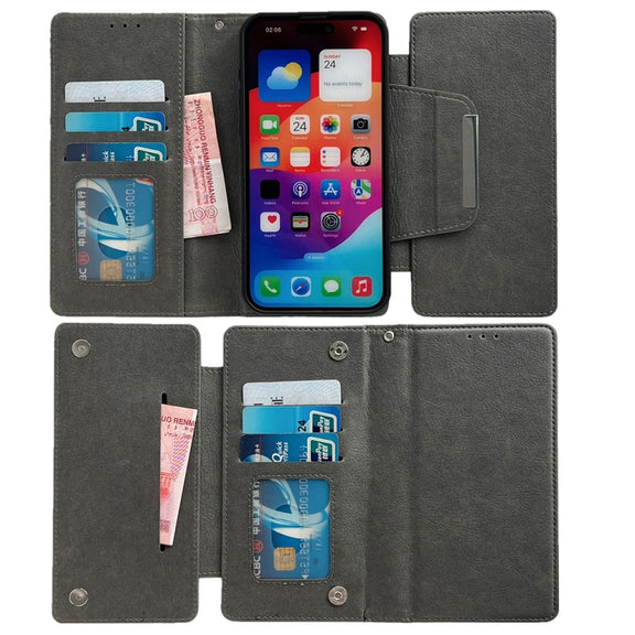 For iPhone 16 Pro Multifunctional 7-Cards Wallet Leather Phone Case(Grey)