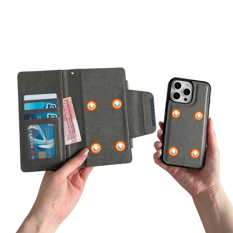 For iPhone 16 Pro Multifunctional 7-Cards Wallet Leather Phone Case(Grey)