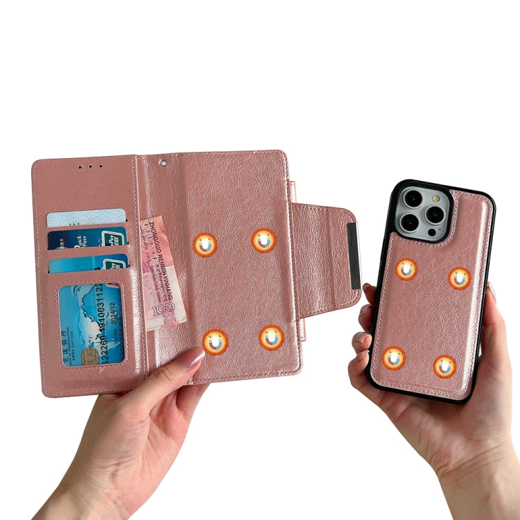 For iPhone 16 Pro Multifunctional Seven Cards Wallet Leather Phone Case(Rose Gold)