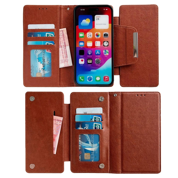 For iPhone 16 Pro Multifunctional 7-Cards Wallet Leather Phone Case(Brown)