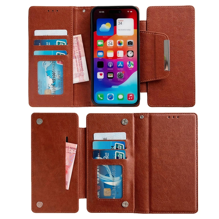 For iPhone 16 Pro Multifunctional 7-Cards Wallet Leather Phone Case(Brown)