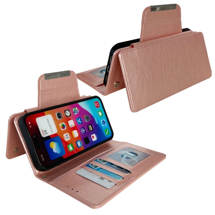 For iPhone 16 Plus Multifunctional 7-Cards Wallet Leather Phone Case(Rose Gold)
