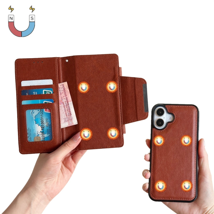 For iPhone 16 Plus Multifunctional 7-Cards Wallet Leather Phone Case(Brown)