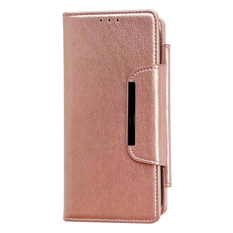 For iPhone 16 Multifunctional 7-Cards Wallet Leather Phone Case(Rose Gold)