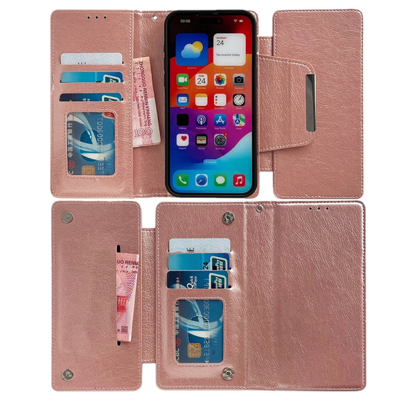 For iPhone 16 Multifunctional 7-Cards Wallet Leather Phone Case(Rose Gold)