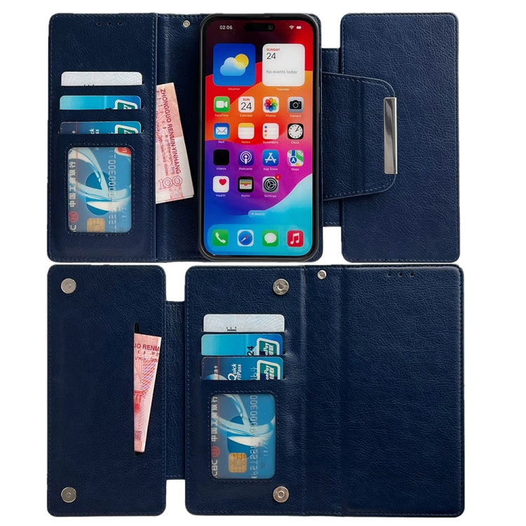 For iPhone 16 Multifunctional 7-Cards Wallet Leather Phone Case(Royal Blue)