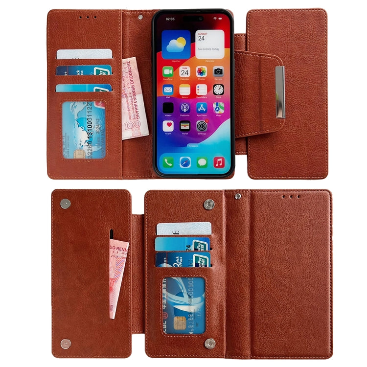 For iPhone 16 Multifunctional 7-Cards Wallet Leather Phone Case(Brown) - iPhone 16 Cases by PMC Jewellery | Online Shopping South Africa | PMC Jewellery | Buy Now Pay Later Mobicred