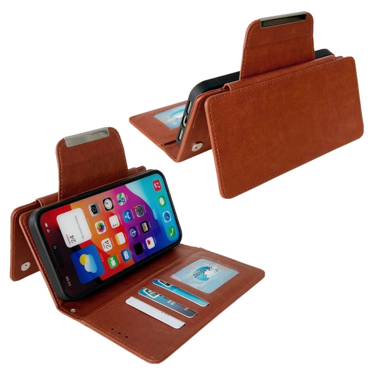 For iPhone 16 Multifunctional 7-Cards Wallet Leather Phone Case(Brown) - iPhone 16 Cases by PMC Jewellery | Online Shopping South Africa | PMC Jewellery | Buy Now Pay Later Mobicred