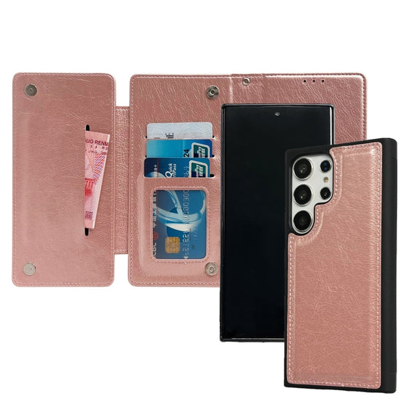 For Samsung Galaxy S24 Ultra 5G Multifunctional 7-Card Wallet Leather Phone Case(Rose Gold)