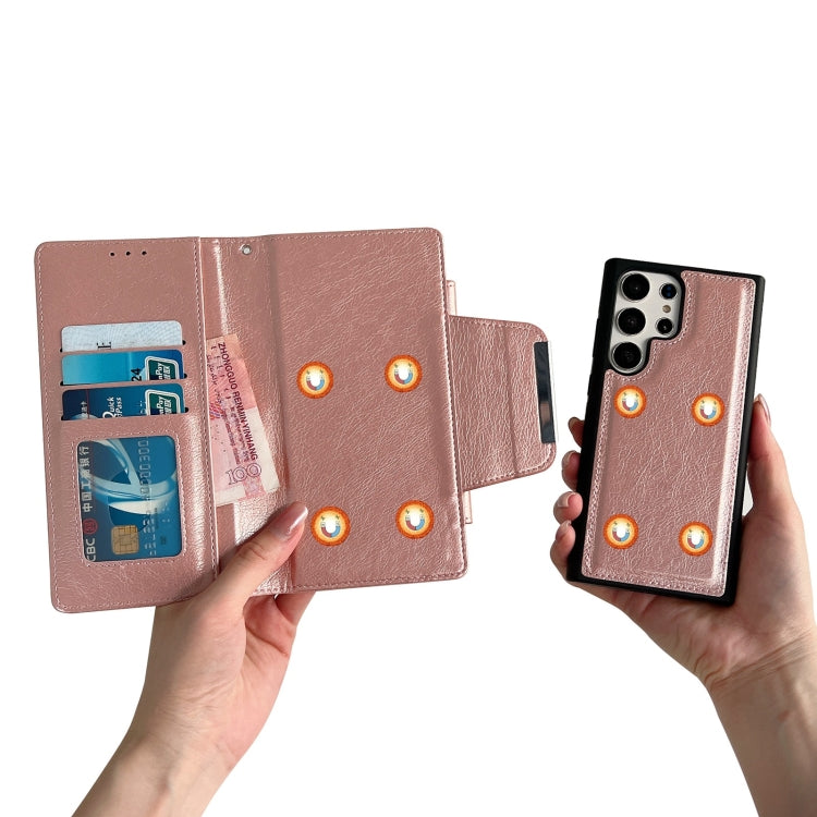 For Samsung Galaxy S24 Ultra 5G Multifunctional 7-Card Wallet Leather Phone Case(Rose Gold)