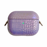 For AirPods Pro Colorful Crocodile Pattern PC Earphone Case with Anti-lost Metal Long Chain(Purple)