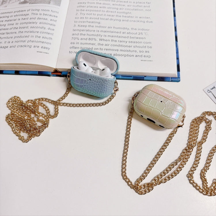 For AirPods Pro 2 Colorful Crocodile Pattern PC Earphone Case with Anti-lost Metal Long Chain(Dark Blue) - For AirPods Pro 2 by PMC Jewellery | Online Shopping South Africa | PMC Jewellery | Buy Now Pay Later Mobicred