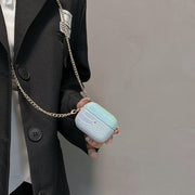 For AirPods Pro Colorful Crocodile Pattern PC Earphone Case with Anti-lost Metal Long Chain(Light Blue)