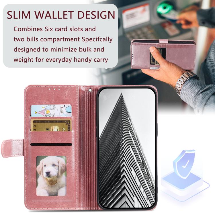 For iPhone 16e Simple 6-Card Wallet Leather Phone Case(Rose Gold) - iPhone 16e Cases by PMC TechLife | Online Shopping South Africa | PMC TechLife | Buy Now Pay Later Mobicred