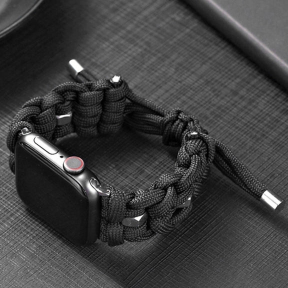 For Apple Watch Ultra 2 49mm Screw Nut Braided Paracord Watch Band(Black)