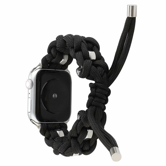 For Apple Watch Ultra 2 49mm Screw Nut Braided Paracord Watch Band(Black)