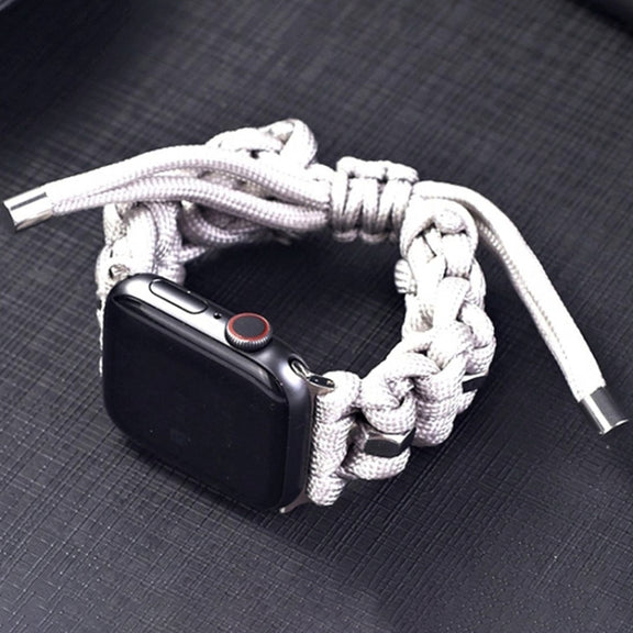 For Apple Watch Ultra 2 49mm Screw Nut Braided Paracord Watch Band(White)