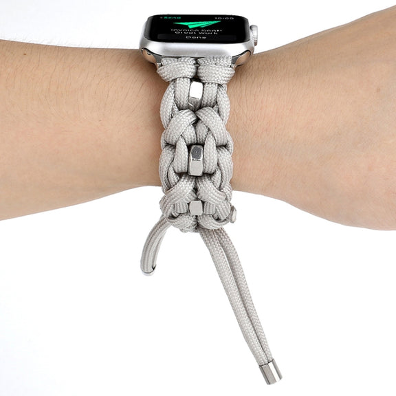 For Apple Watch Ultra 2 49mm Screw Nut Braided Paracord Watch Band(White)
