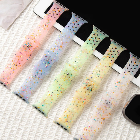 For Apple Watch SE 2023 44mm Jelly Color Dots Liquid Silicone Watch Band(White)
