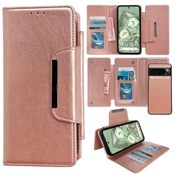 For Google Pixel 9 Pro XL Multifunctional 7-Card Wallet Leather Phone Case(Rose Gold)