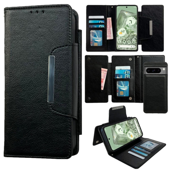 For Google Pixel 8 Pro Multifunctional 7-Card Wallet Leather Phone Case(Black)