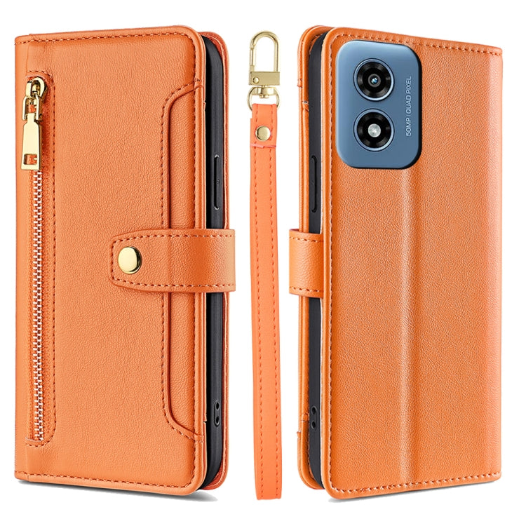 For Motorola Moto G Play 4G 2024 Sheep Texture Cross-body Zipper Wallet Leather Phone Case(Orange) - Motorola Cases by PMC Jewellery | Online Shopping South Africa | PMC Jewellery | Buy Now Pay Later Mobicred