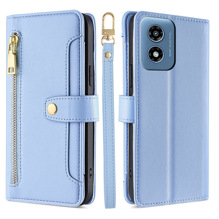 For Motorola Moto G Play 4G 2024 Sheep Texture Cross-body Zipper Wallet Leather Phone Case(Blue) - free shipping - PMC Jewellery - Order now!