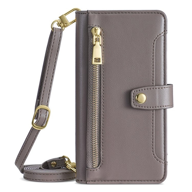 For Motorola Moto G Play 4G 2024 Sheep Texture Cross-body Zipper Wallet Leather Phone Case(Grey) - Motorola Cases by PMC Jewellery | Online Shopping South Africa | PMC Jewellery | Buy Now Pay Later Mobicred