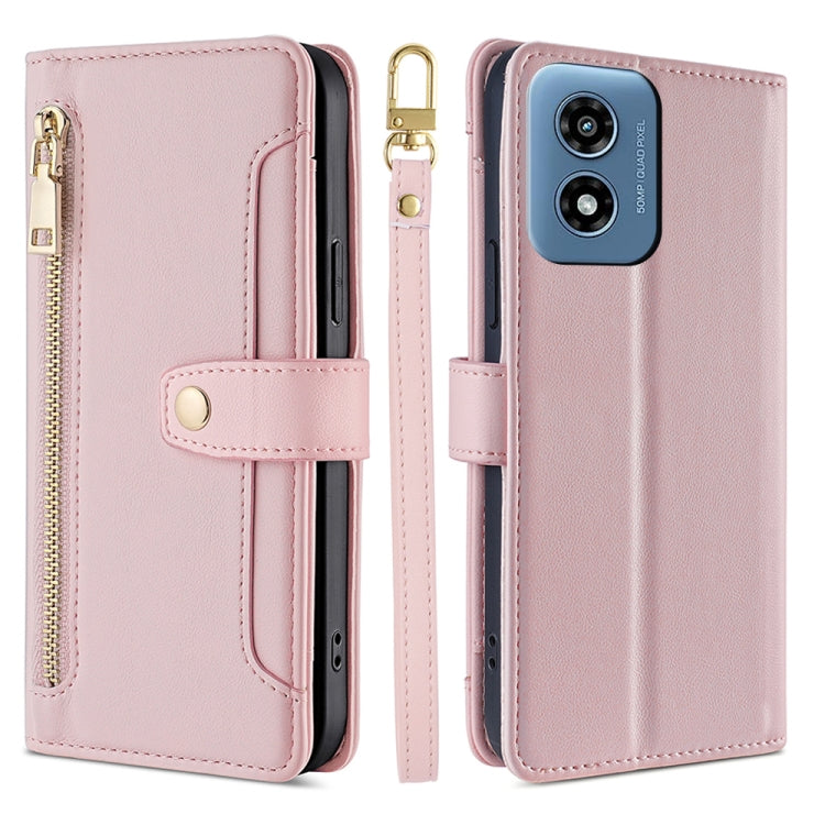 For Motorola Moto G Play 4G 2024 Sheep Texture Cross-body Zipper Wallet Leather Phone Case(Pink) - free shipping - PMC Jewellery - Order now!