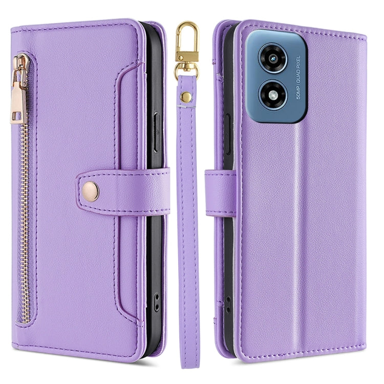 For Motorola Moto G Play 4G 2024 Sheep Texture Cross-body Zipper Wallet Leather Phone Case(Purple) - Motorola Cases by PMC Jewellery | Online Shopping South Africa | PMC Jewellery | Buy Now Pay Later Mobicred