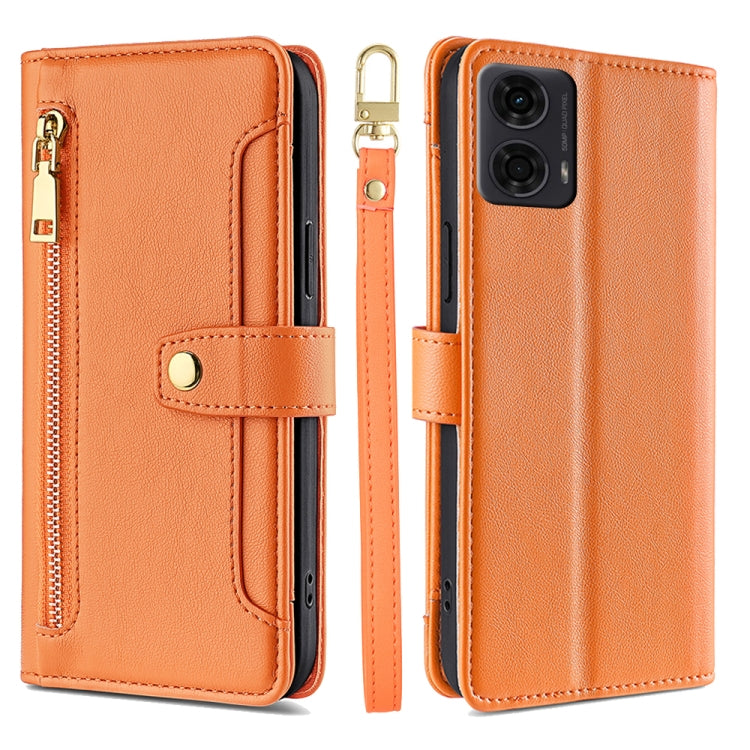 For Motorola Moto G24 4G Sheep Texture Cross-body Zipper Wallet Leather Phone Case(Orange) - Motorola Cases by PMC TechLife | Online Shopping South Africa | PMC TechLife | Buy Now Pay Later Mobicred