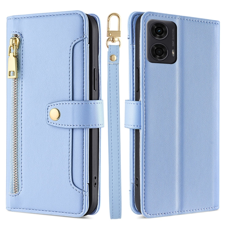 For Motorola Moto G24 4G Sheep Texture Cross-body Zipper Wallet Leather Phone Case(Blue) - Motorola Cases by PMC TechLife | Online Shopping South Africa | PMC TechLife | Buy Now Pay Later Mobicred